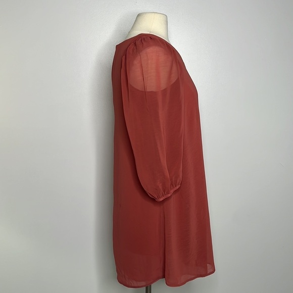 New Look rust red long sleeve chiffon flowy tunic dress, size 10 - Picture 6 of 12